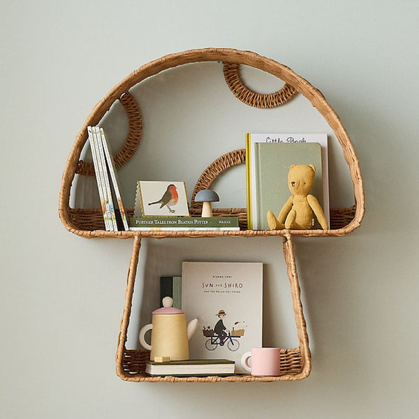 Woven Rattan Mushroom Wall Shelf