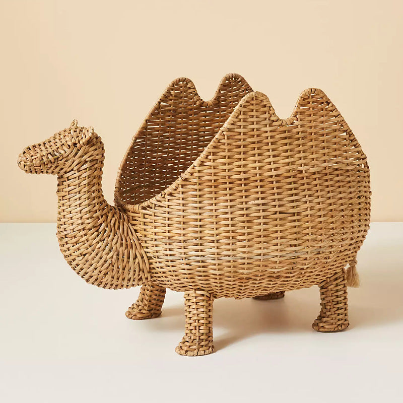 Woven Camel Storage Basket with Lid