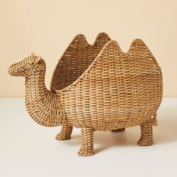 Woven Camel Storage Basket with Lid